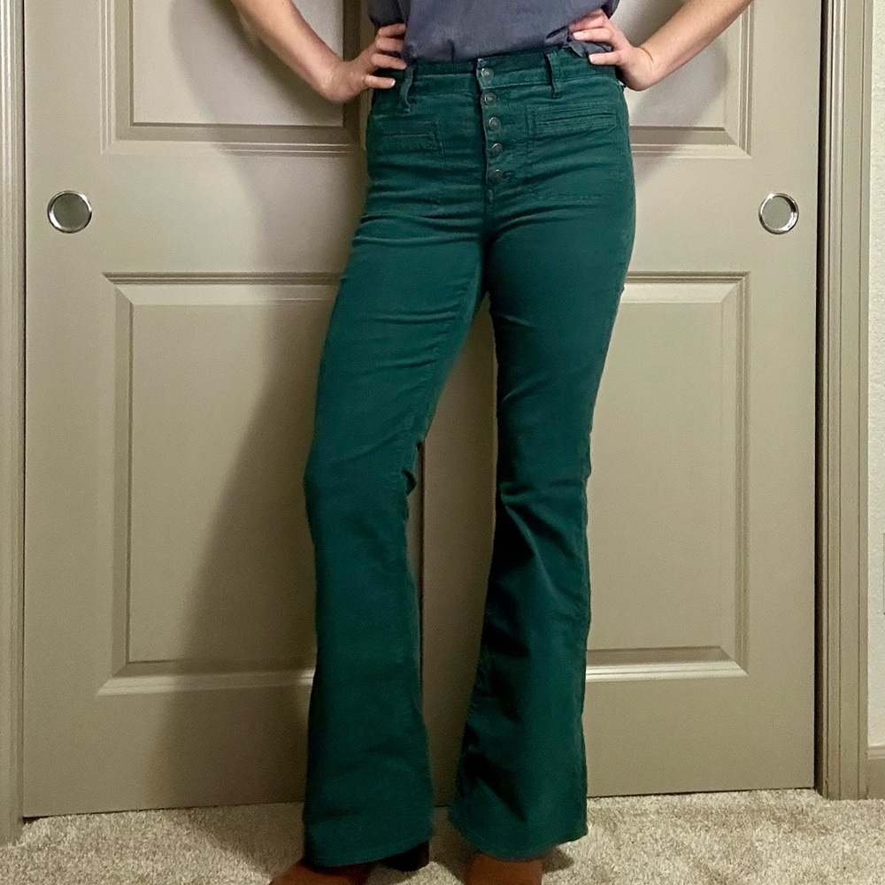 Green High-Waisted Flare Pants